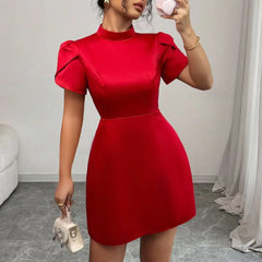 Womens Fashion Half-Neck Hollow-Out Bow-Knot Dress